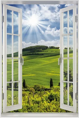 Produktbild von Wallario Wandbild mit Fenster-Illusion: Strahlender Sonnenschein, Größe: 61 x 91,5 cm, Poster mit weißem Aluminiumrahmen