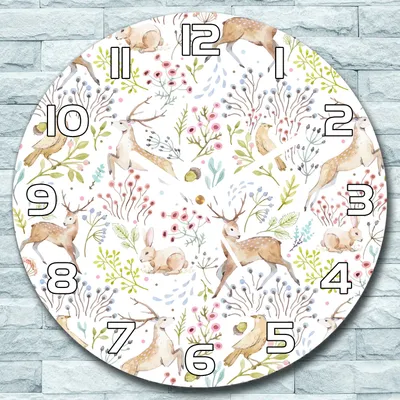 Produktbild von Wanduhr aus Glas Rund fi 30 Helle Waldtiere Quarz Deko Wohnzimmer Büro