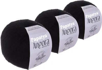 Papatya Angora Style Winterwolle 3er Pack 300g Strickgarn mit 20% Merinowolle Oeko-Tex Schwarz.