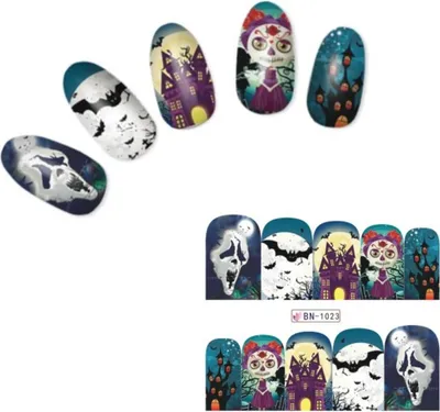 Produktbild von Tattoo Nail Halloween Totenköpfe Hexe Aufkleber Nagel Sticker