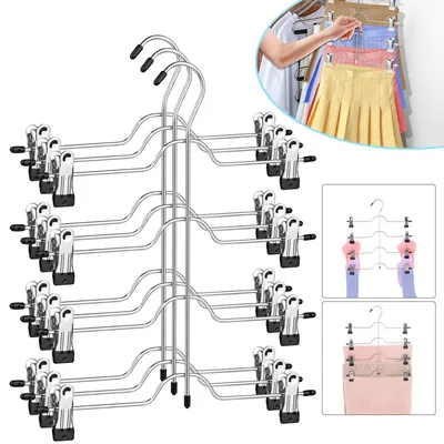 Produktbild von Hosenbügel 3er Set, Mehrfach-Rockbügel, für je 4 Hosen, mit 8 Verstellbaren Klammern