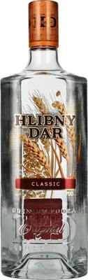A clear, professional studio shot of a bottle of Hlibny Dar Classic Premium Vodka.