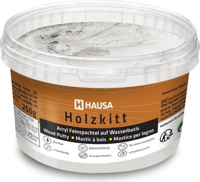 Produktbild von HAUSA Holzkitt 250 g Grau Holzspachtelmasse, Kitt für Holz, Holzspachtel/Füllmasse zum Reparieren von Holzschäden gebrauchsfertig ausgezeichnete Füllkraft schnelltrocknend rissbeständig
