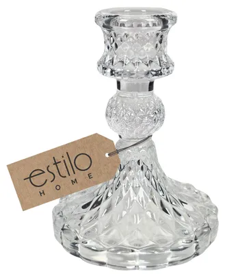 Immagine prodotto di EstiloHome Candeliere in cristallo, 10,5 cm – Elegante portacandele a stelo in vetro di cristallo