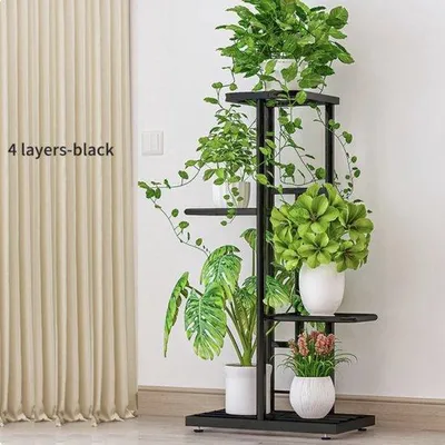 Obrázok produktu pre Famanu rastlinový stolík – 4 úrovne – čierna farba – výška 78 cm