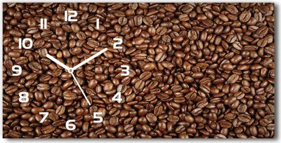 Produktbild von Wanduhr aus Glas – 60x30 cm - Glasbild - Glasuhr - Gehärtetes Glas - weisse-zeiger - Kaffeebohnen