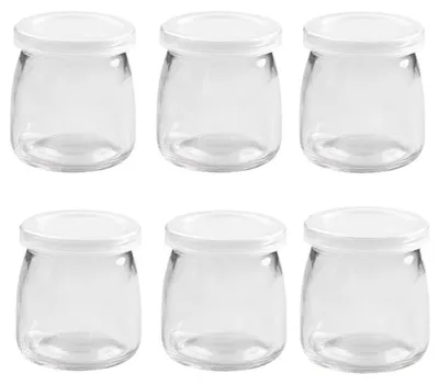 Produktbild von Glasbehälter 200ml - Set von 6 - Hitzebeständig - BPA-frei - Lebensmittelsicher - Geeignet für Joghurt und Desserts - Joghurtbehälter