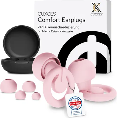 Produktbild von CUXCES Noise Cancelling Ohrstöpsel zum Schlafen, für Konzerte & Flugzeug | 4 Größen | Rosa