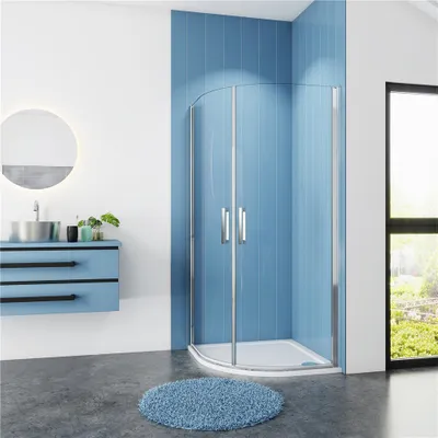 Produktbild von Viertelkreis Duschkabine 90x90cm Mit Duschwanne Eckeinstieg Runddusche 6mm Nano ESG Schiebetür Duschabtrennung