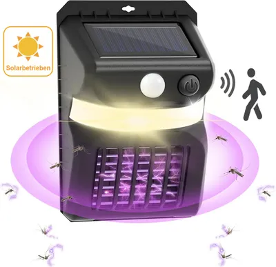 Obrázok produktu pre Solárna solárna lampa na ničenie hmyzu s detektorom pohybu, solárna UV lampa na komáre IP65, nástenné svetlo na balkón, teplá biela