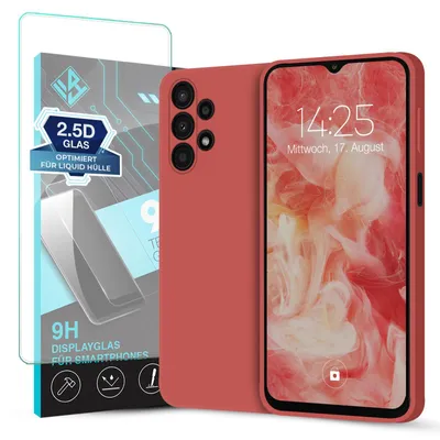 Produktbild von Hülle für Samsung Galaxy A13 mit 9H Displayglas Displayschutz Case Cover Bumper Smartphone Softgrip Schutzhülle Farbe: Rot
