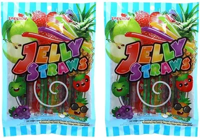Productafbeelding van 2er- Jin Jin Fruitgummie Jelly Strips Stroken Mix – Kleurrijke kauwstrips met fruitsmaak – Ideaal om van te genieten (2 x 300g) + Heartforcards verzendbescherming