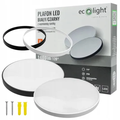 Immagine prodotto di Plafoniera LED rotonda bianco-nera da 12 W, luce bianca neutra, 1400 lm, plastica, dimensioni: 5x25x25 cm, IP20, Ecolight