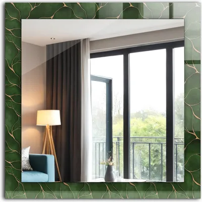 Produktbild von Bedruckter Spiegel - Wandspiegel - Dekorativer - Modern - 60x60 cm - Grünes Blattmuster