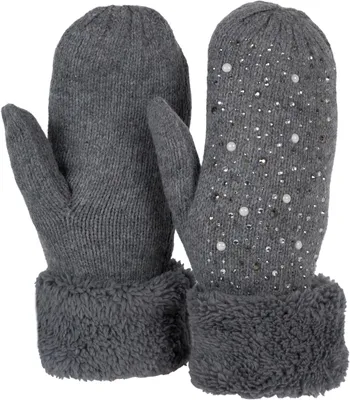 Produktbild von styleBREAKER Damen Strick Fäustlinge Strass Perlen, Grau