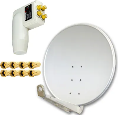 Produktbild von PremiumX DELUXE SAT Anlage für 4 Teilnehmer 100cm Satellitenantenne ALU Hellgrau mit Quad LNB inkl. 8x F-Stecker
