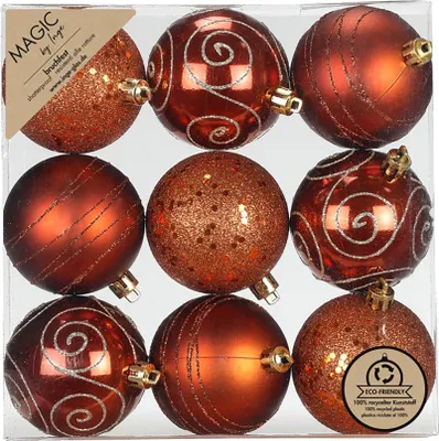 Produktbild von Weihnachtskugeln Kunststoff 6cm mit Glitzer 9er Set - Roasted Almond
