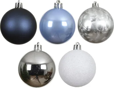 Produktbild von Christbaumkugeln - 30 Stück - Kunststoff - ø ca. 6 cm - blau/silber/weiß