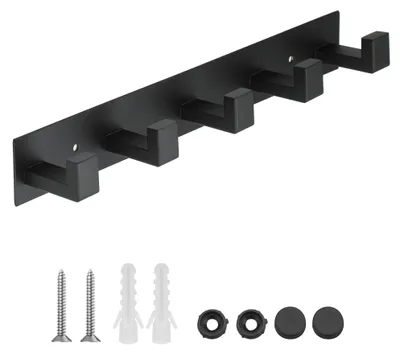 Wandhaken mit 5 Haken, Edelstahl, 36 cm, schwarz