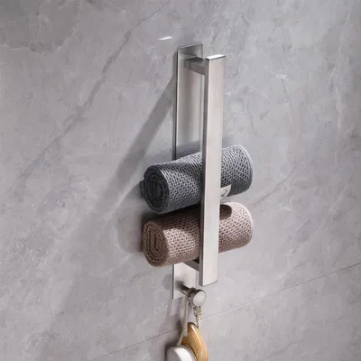 Produktbild von Handtuchhalter Ohne Bohren, Gästehandtuchhalter Bad, Selbstklebende Handtuchhalter, Edelstahl Handtuchstange Schnelle Wandmontage (Silber 40cm)