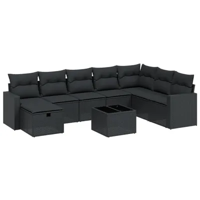 Produktbild von vidaXL 9-tlg. Garten-Sofagarnitur mit Kissen Schwarz Poly Rattan