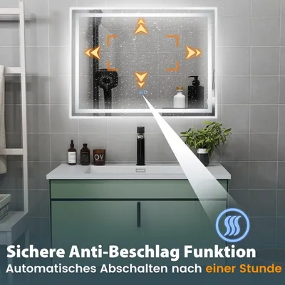 Produktbild von LED-Badezimmerspiegel mit Antibeschlag, 80x60 cm, Doppelbeleuchtung