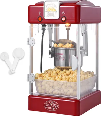 Produktbild von SucceBuy Popcornmaschine, 300 W, 2,5 oz Kessel-Popcornmaschine, 4 QT pro Charge, Tisch-Popcornmaschine mit PP-Tür, inkl. 2 Schaufeln und Tablett, Kino-Stil, rot