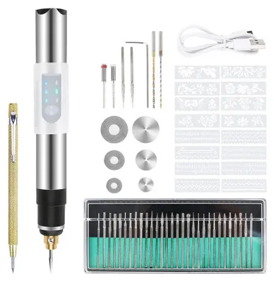 Gravierstift USB drahtlos, 3-Gang, 20 Diamantbohrer, 2 Bohrer, 3 Sägeblätter