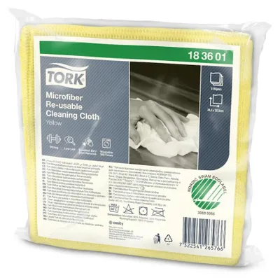 Produktbild von Tork Mikrofaser wiederverwendbare Reinigungstücher, Gelb | Karton (8 Packungen)