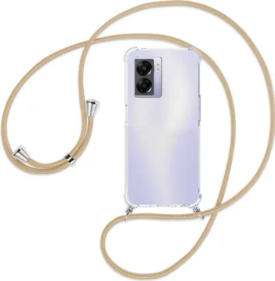 Produktbild von Handykette Backcover-Schutzhülle mit Band (Metall silberfarben) für Realme Narzo 50 5G, A57 / A77 - caramel