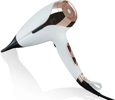 A professional hairdryer is shown against a white background.