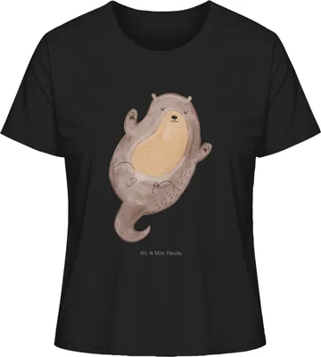 Produktbild von Mr. & Mrs. Panda Baumwoll T-Shirt Damen Otter Umarmen Größe M - Schwarz - Geschenk, Hallo, glücklich, Basic Shirt, Oberteil, Seeotter See, gut Gelaunt, Optimistisch