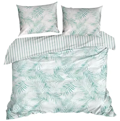 Immagine prodotto di EUROFIRANY | Biancheria da letto - 160x200 - Raso di cotone - bianco e verde - Set copripiumino - Motivo a foglie