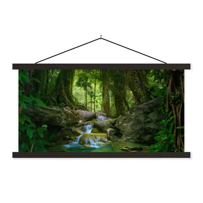 Produktbild von MuchoWow® Textilposter Dschungel - Steine - Wasser - Natur - Pflanzen 150x75 cm mit schwarzem Rahmen - Posterleiste
