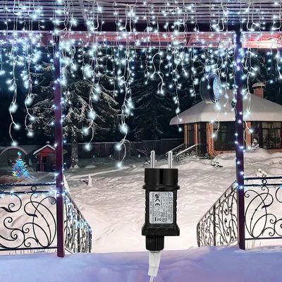 Immagine prodotto di Yakimz 10m 200 LED pioggia di ghiaccio LED luci fiabesche di Natale bianco freddo con funzione di memoria per uso esterno e interno