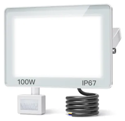 LED-Außenstrahler 100 W, 10.000 lm, kaltweiß, IP67, mit Bewegungsmelder