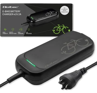 Image de Chargeur Qoltec pour vélo Bosch, 36V | 42V | 2A | Connecteur Bosch | Étanche + Câble d'alimentation