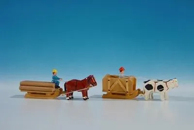 Obrázok produktu pre Miniatúrne sane z kvádra a krabice s kočišom prírodné ŠxV 9x3,5cm NOVINKA