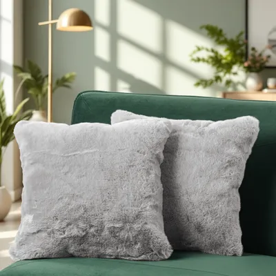 Produktbild von 2er Set Kissenbezug Dekokissen Sofakissen Bezug Couchkissen Kunstfell Flauschig