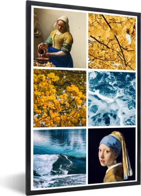 Produktbild von MuchoWow® Gerahmtes Poster Vermeer - Collage - Natur 40x60 cm - Poster mit Schwarzem Bilderrahmen Wandposter Rahmen Foto Bilder - Papierdruck - Wandbilder
