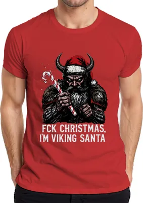 Produktbild von FCK CHRISTMAS IM VIKING SANTA Wikinger Hörner Bart Weihnachten Herren T-Shirt, Rot, M