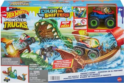 Produktbild von Mattel HGV14 - Hot Wheels - Monster Trucks - Color Shifters - Sumpf-Attacke, Spielset mit einem Farbwechsel-Fahrzeug