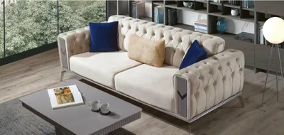 Produktbild von Weiße Chesterfield 3-Sitzer Luxus Couch Stoffsofa Möbel Wohnzimmer Sofa