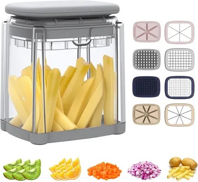 Produktbild von 4-in-1 manueller Pommes-Frites-Schneider, 4 austauschbare Klingen, Gurke/Karotte/Zwiebel/Obst.
