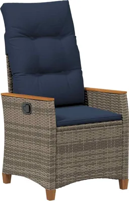 Image de vidaXL Chaise de jardin réglable, gris et bleu marine, en polyrotin