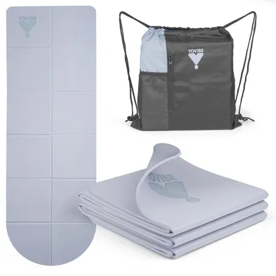 Zdjęcie produktu dla Mata do jogi YoVibe® o wymiarach 183x60x0,6 cm – mata antypoślizgowa, extra gruba, wykonana z TPE, z torbą – mata do fitness, mata do pilates (niebieska)
