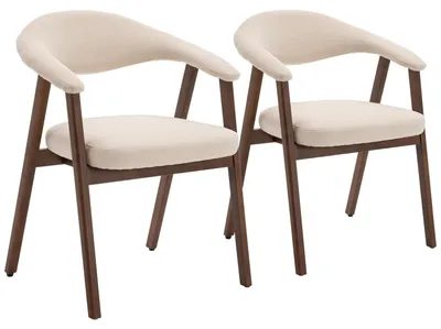 Image de Lot de 2 chaises en bois foncé et tissu boucle beige BARBARA