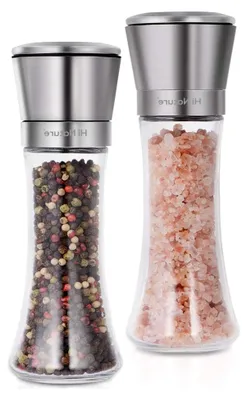 Produktbild von Salz- und Pfeffermühlen Set – Manuelle Mühlen mit einstellbarem Keramikmahlwerk aus Edelstahl und Glas, 2er Set für Gewürze