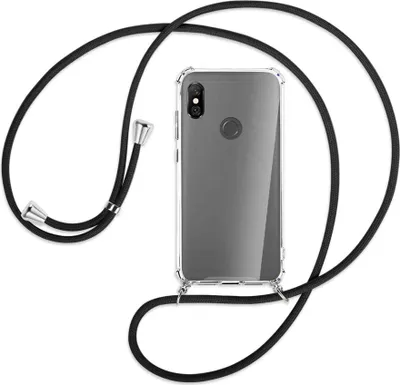 Produktbild von Handykette Backcover-Schutzhülle mit Band (Metall silberfarben) für Xiaomi Redmi Note 6 Pro - schwarz