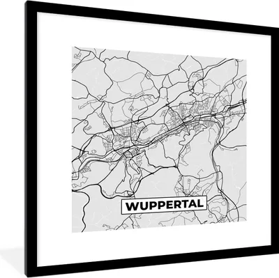 Produktbild von MuchoWow® Gerahmtes Poster Karte - Wuppertal- Karte - Deutschland - Stadtplan 40x40 cm - Poster mit Schwarzem Bilderrahmen Wandposter Rahmen Foto Bilder - Poster - Plakat im Rahmen